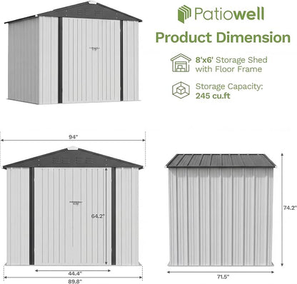 Patiowell 8x6 FT Outdoor Storage Shed - Image 2