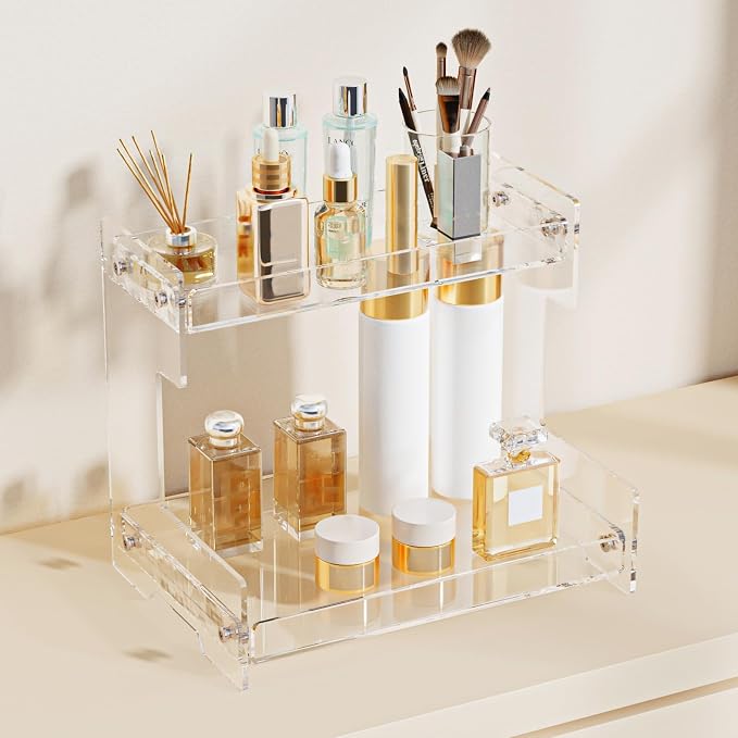 Bathroom Counter Organizer Countertop 2 Tier Storage Acrylic Corner Makeup - Image 8