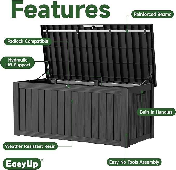 EasyUp 150 Gallon Outdoor Storage Box Waterproof, UV Resistant Resin Deck Box - Image 3