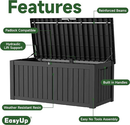 EasyUp 150 Gallon Outdoor Storage Box Waterproof, UV Resistant Resin Deck Box - Image 3