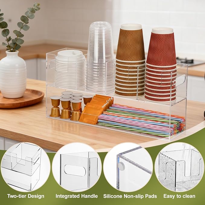 MYITYARD Coffee Cup Holder for Countertop, 2-Tier Clear Acrylic Cup Dispenser - Image 3