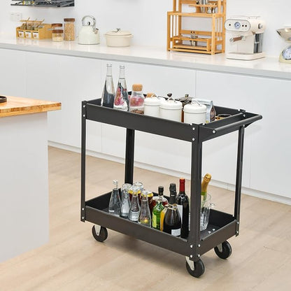 Goplus 2-Tier Utility Cart, Heavy Duty Commercial Service Tool Cart w/Handle - Image 7