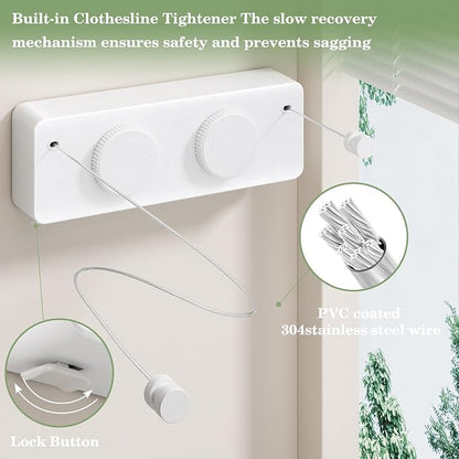 Danpoo Retractable Clothesline, Anti-Sag Adjustable Knob Heavy-Duty Clothes Line - Image 2