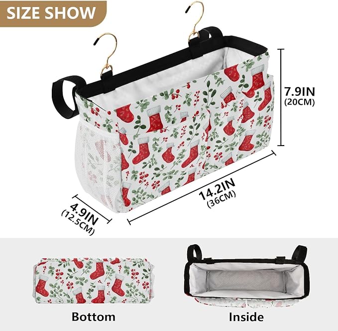 Red Stockings Holly Christmas Bedside Caddy - Image 4