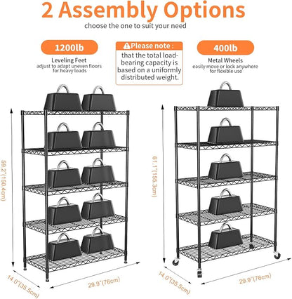 5-Tier Heavy Duty Shelving Unit, Metal Shelving - Image 3