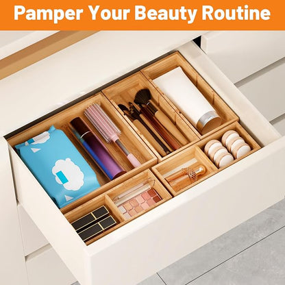 SpaceWhisper Bamboo Drawer Organizer, 10-Piece Drawer Divider - Image 6