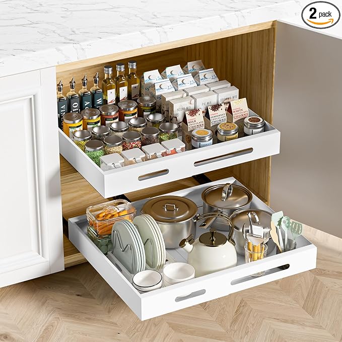 HBL' 2 Pack | 21" Deep Pull Out Cabinet Organizer Adhesive, Width Expandable by HBL