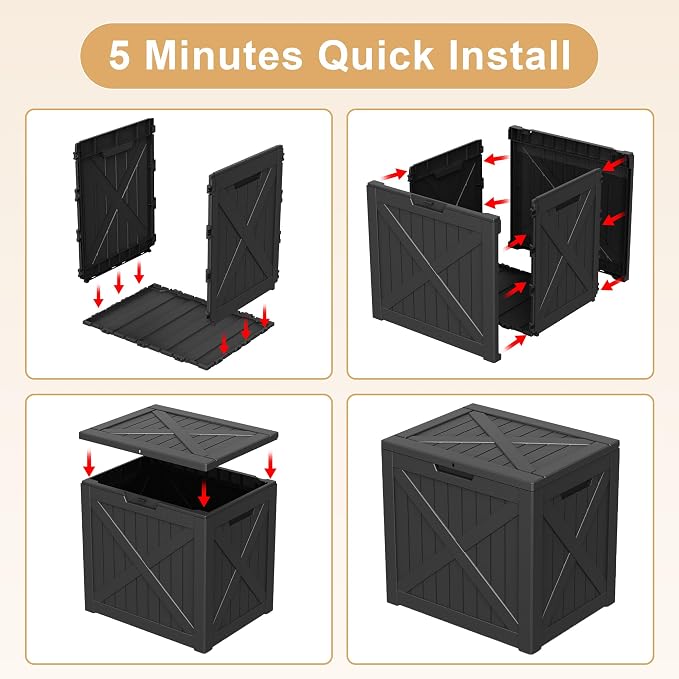 32 Gallon Resin Deck Box Outdoor, Waterproof Lockable Delivery Storage Box - Image 6