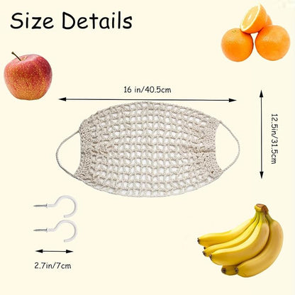 2 Pack Macrame Woven Hanging Fruit Hammock, 13×16in Beige Net | Premium Cotton - Image 2