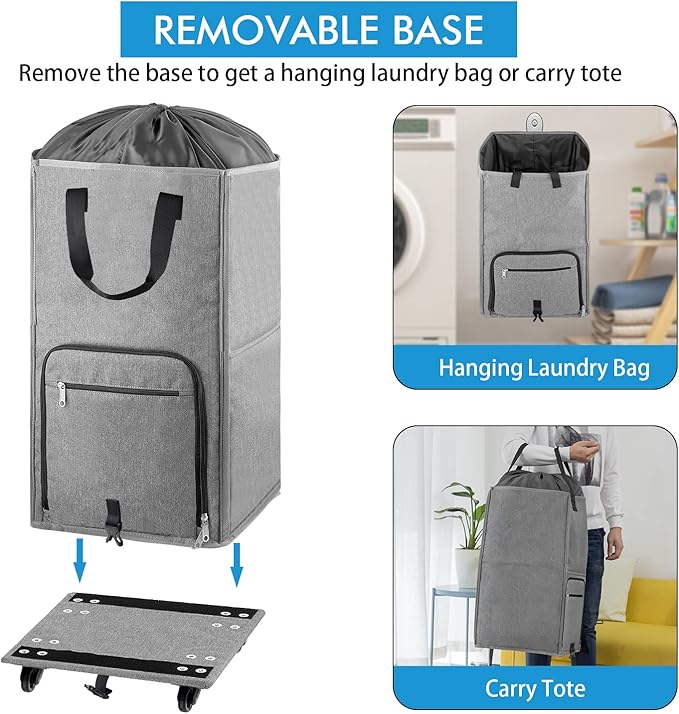 Laundry Hamper with Wheels, Bukere Large Rolling Laundry Basket with 4 Casters - Image 4