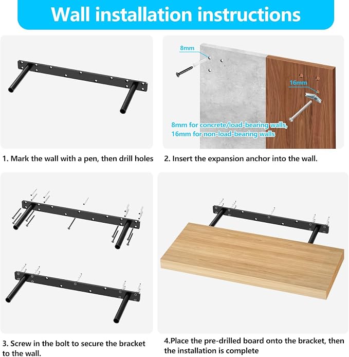 Floating Shelf Bracket, Solid Steel Support Rods - Image 8
