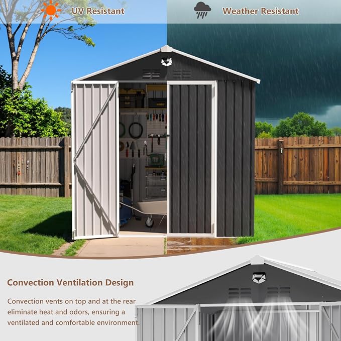 8X6 FT Outdoor Storage Shed, Metal Garden Shed, Storage Tool Sheds - Image 5