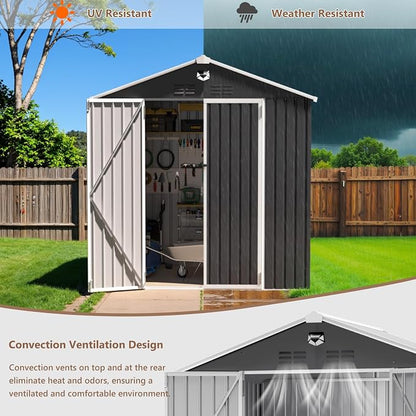 8X6 FT Outdoor Storage Shed, Metal Garden Shed, Storage Tool Sheds - Image 5