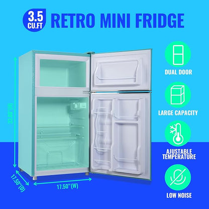 Small Refrigerator with Freezer Double Door Mini Fridge Adjustable Glass Shelves - Image 2