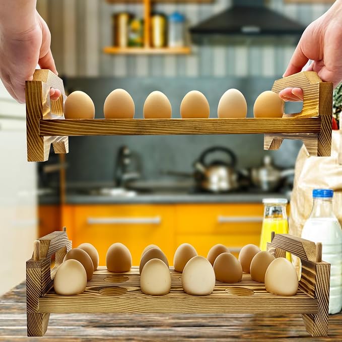 Wooden Egg Holder Countertop, Stackable Egg Storage Trays - Image 8