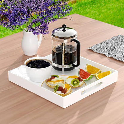 NIUBEE Acrylic Serving Tray 12x12 Inches -Spill Proof- White Decorative Tray - Image 5