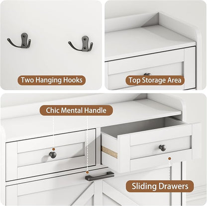 Shoe Cabinet with 3 Flip Drawers & 2 Top Drawers, Hidden Slim Shoe Rack - Image 6