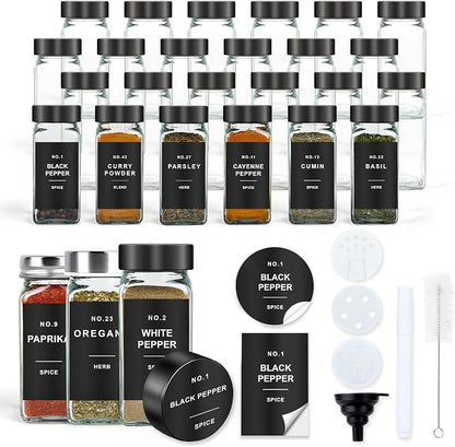 Spice Jars with Label, Square Spice Containers with 304 Labels and Shaker by OMOZUN