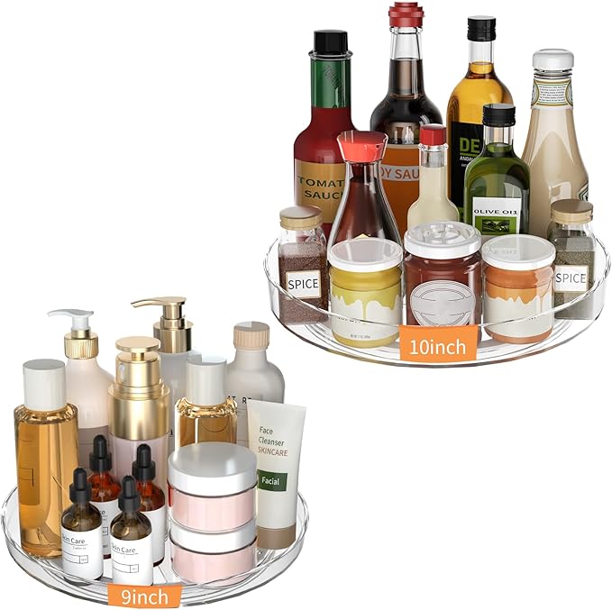 2 Pack Lazy Susan Turntable Organizer, 9 and 10 Inch Rotating Trays by Lulltou
