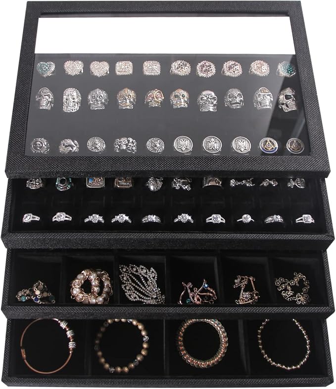 Julysky 4 Pcs/set Stackable Jewelry Organizer Trays - Image 7