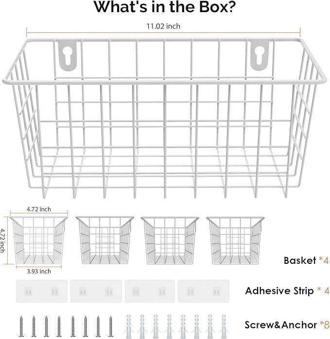 MaraFansie Hanging Kitchen Baskets Wire Storage Basket Adhesive and Screws - Image 5