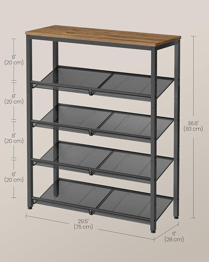 VASAGLE Shoe Rack for Entryway, Freestanding, Adjustable, Industrial | 5-Tier - Image 3