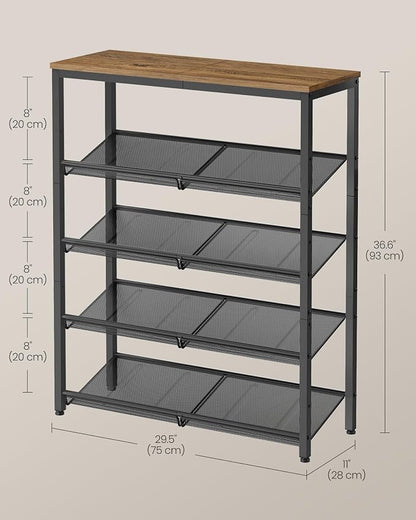 VASAGLE Shoe Rack for Entryway, Freestanding, Adjustable, Industrial | 5-Tier - Image 3