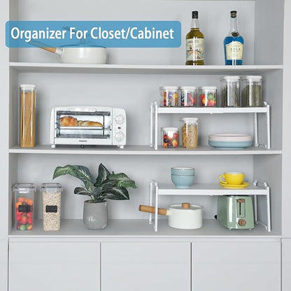 Set of 2 Expandable Kitchen Cabinet Shelves Organizers, Stackable Adjustable - Image 6