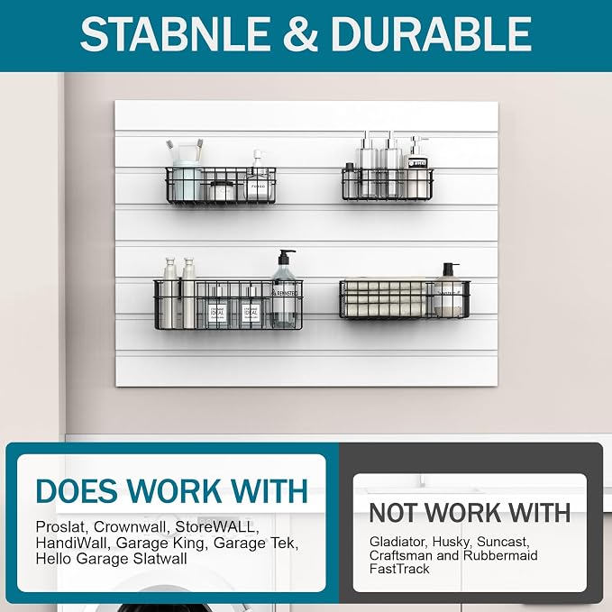 4 Pack Large Size Slatwall Baskets Set, Ventilated Metal Hanging Storage Slat - Image 5