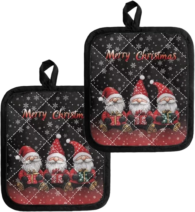 2 Pcs Christmas Santa Claus Snowflakes Black Pot Holder Kitchen Heat Resistant by Jndtueit