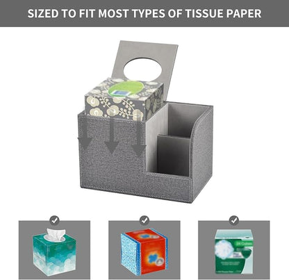 Square Tissue Box Cover Organizer, PU Leather Cube Tissue Box Holder - Image 3