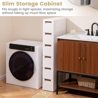 6-Drawer Narrow Storage Cabinet, Slim Rolling Cart | Mobile Plastic Cart - Image 9