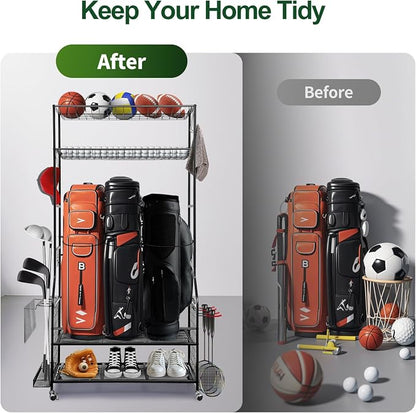 Golf Bag Storage Garage Organizer, 3 Golf Bags Organizer and Golfing Equipment - Image 5