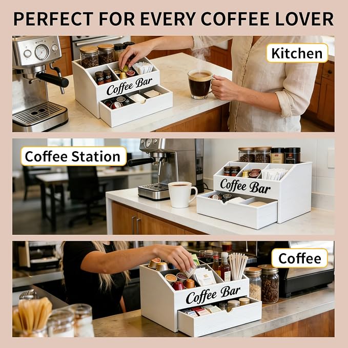 Coffee Bar Organizer for Countertop, 2-Tier Wooden Coffee Station Accessories - Image 5