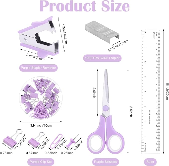 Purple Mesh Desk Organizer and Accessories, Tape Dispenser, 1000 Staples - Image 3