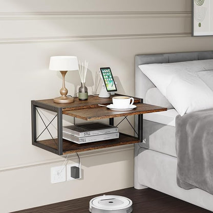 2-Tier Floating Nightstand, Wall Mounted Bedside Table, Wood Bedside Shelf Wall - Image 2