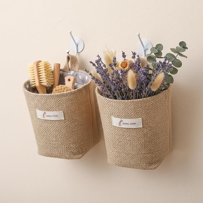 2 Pack Hanging Basket for Door, Small Wall Hanging Storage Bags Jute Wall - Image 5