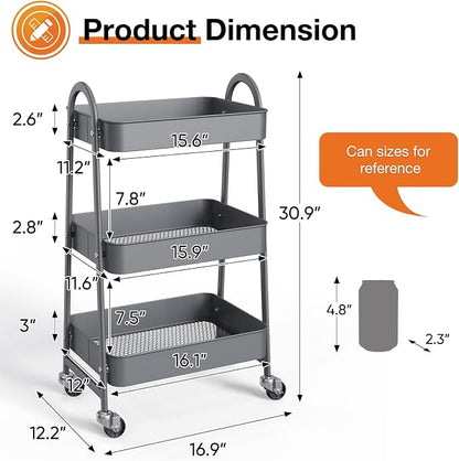 NEWBULIG 3-Tier Metal Rolling Cart - Image 4
