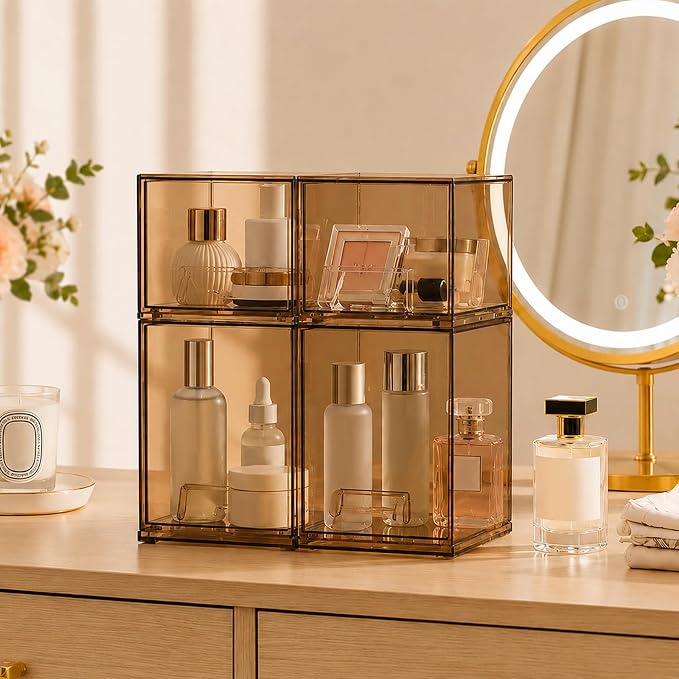 Baby Bottle Organizer, 4 Pack Tea Brown Acrylic Stackable Storage Drawers - Image 2