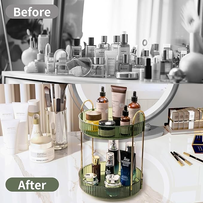 360 Rotating Makeup Organizer for Vanity, 2 Tier Large Capacity Skincare - Image 4