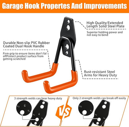 Garage Hooks Heavy Duty, 12 Pack Anti-Slip Coating Garage Wall Storage Hooks - Image 3