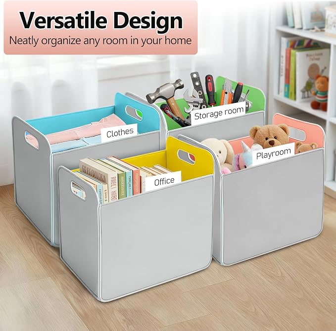 6 Pcs 14x10 Inch Colorful Felt Rectangular Storage Bins Collapsible Storage - Image 4