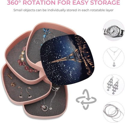 Night Paris Eiffel Tower Rotating Jewelry Organizer Box 4-Layer 360° Rotatable - Image 4