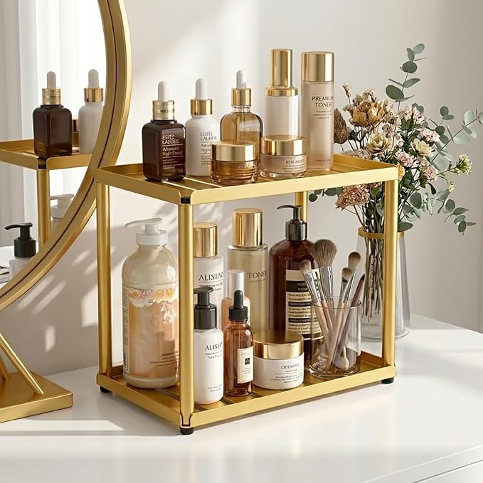 2 Tier Bathroom Counter Organizer, Rectangular Vanity Organizer Shelf, Skincare - Image 6