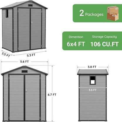 6 x 4 FT Resin Shed with Floor, 14MM Thick Double-Wall Panel Sheds | Lockable - Image 2