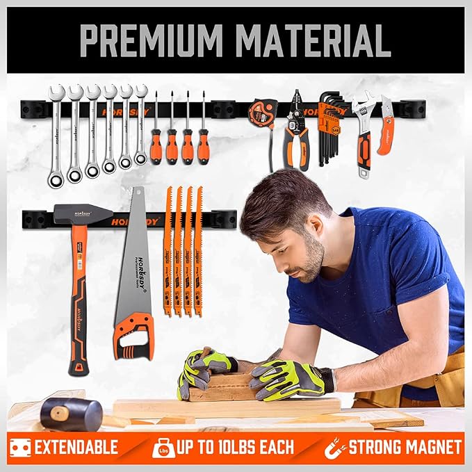 HORUSDY 12" Magnetic Tool Holder Strip, Shop Organization, Mounting Screws - Image 6