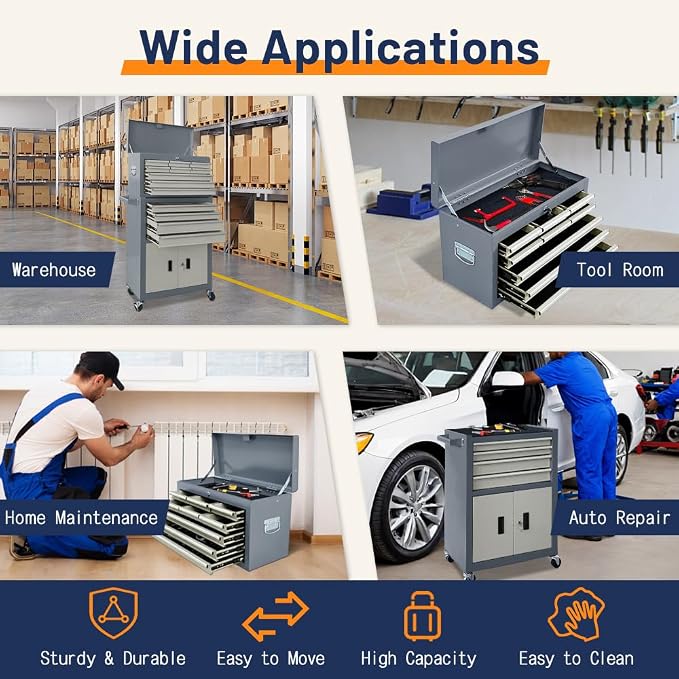 13-Drawer Double Door Rolling Tool Chest, 2 in 1 Detachable Tool Chest - Image 7