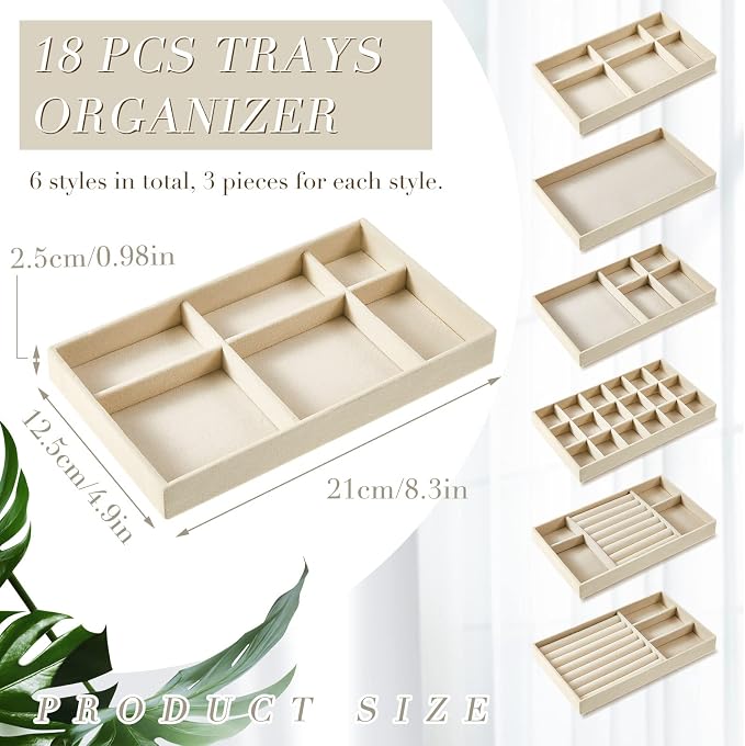 Junkin 18 Pcs Velvet Jewelry Tray, Stackable Jewelry Organizer Trays - Image 2
