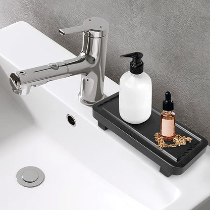 Small Black Kitchen Soap Tray for Counter Dish Soap Dispenser Wooden Display - Image 2