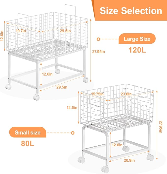 Wire Laundry Hamper Cart, 80L Laundry Hamper Trolley - Image 7